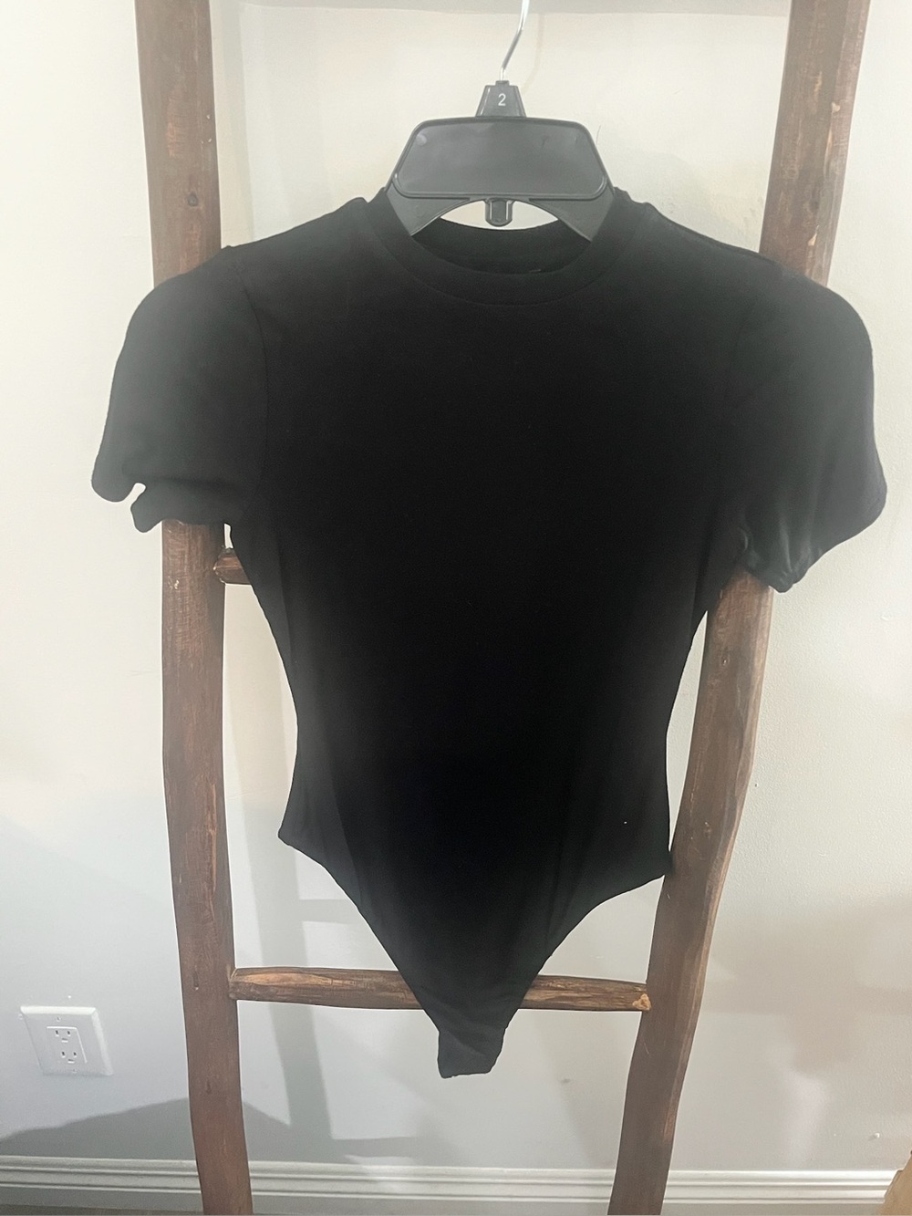 Naked Wardrobe Black Short-Sleeve Women's Bodysuit - Classic Crew Neck
